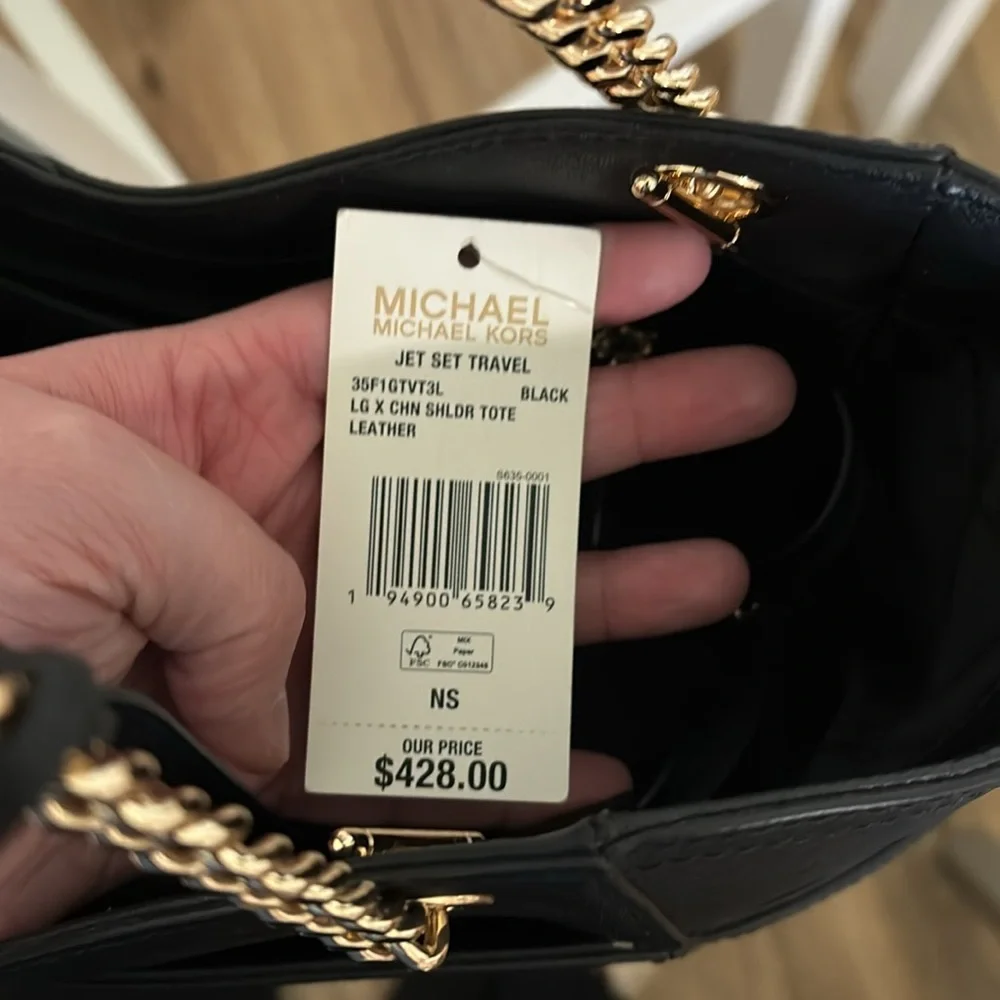 Michael Kors Black and Gold Tote with Chain Accents - Picture 2 of 11